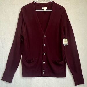 NWT St. Johns Bay Burgundy Grandpa V-Neck Collar Cardigan Sz S Pockets